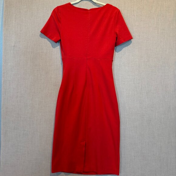 Boden Red Ruched Sheath Dress Size 8 Short Sleeve Stretch Midi Workwear Chic - Picture 4 of 10